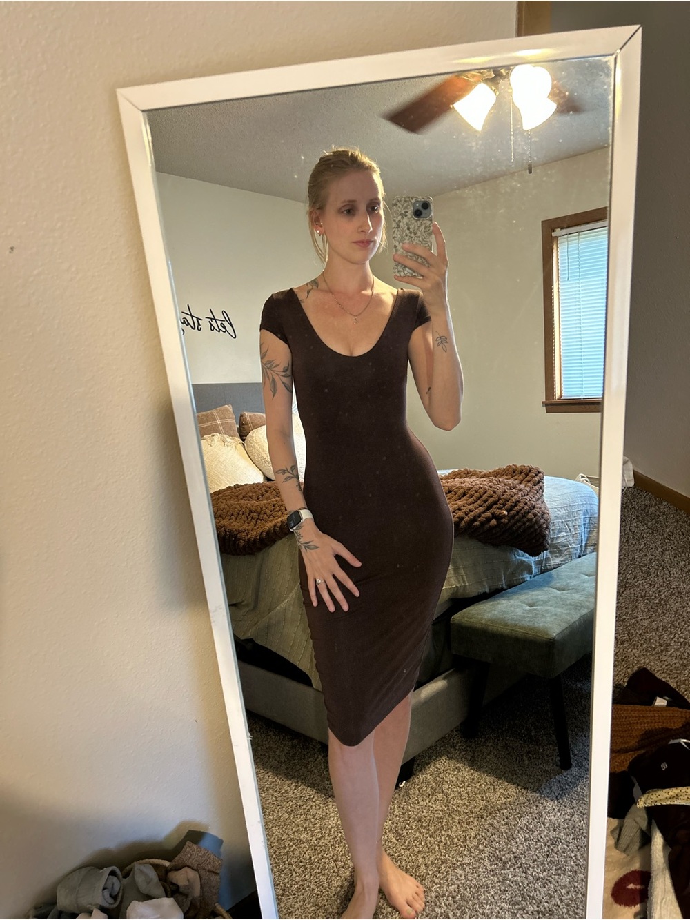 See You Monday Brown Maxi Dress with Short Sleeves